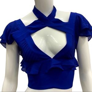 🔥NEW Nasty Gal Cropped Flutter Top in Clematis Blue - XS